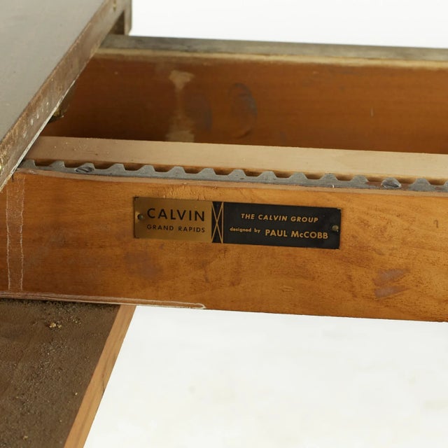 Paul McCobb for Calvin Mid Century Brass and Mahogany Dining Table With Leaves For Sale - Image 12 of 13
