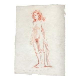Burnt Orange Colored Pencil Figure Drawing For Sale