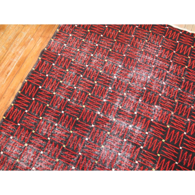 Black and Red Antique Deco Rug For Sale - Image 4 of 6