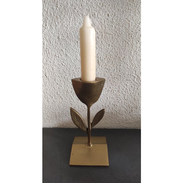Gold Vintage Brass Tulip Candleholder, 1960s For Sale - Image 8 of 9