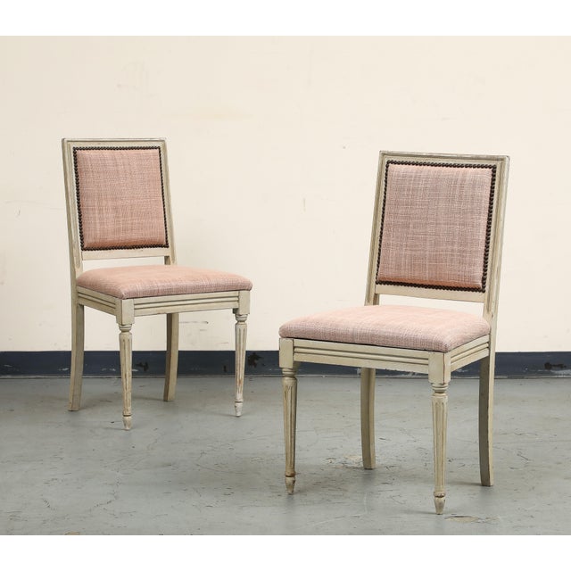 Blush Pair of Painted French Louis XVI Style Side Chairs in Rose Tarlow Blush Linen For Sale - Image 8 of 11