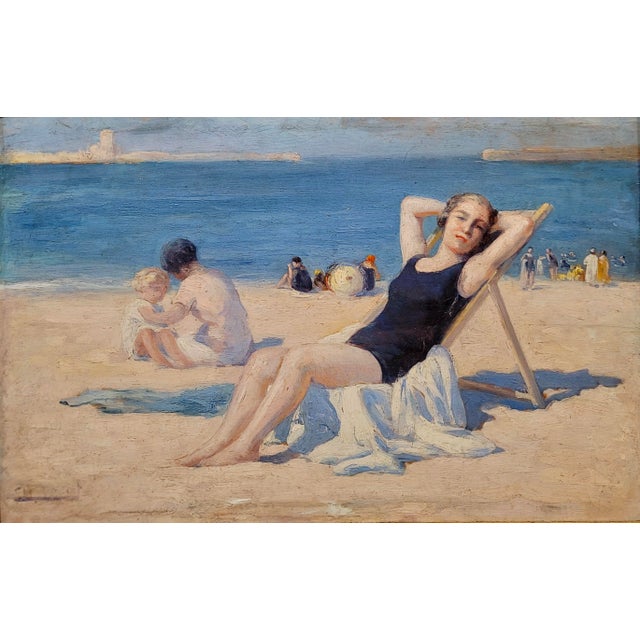 American American Impressionist -Girls at the Beach 1920s Summer Vacation -Oil Painting For Sale - Image 3 of 11