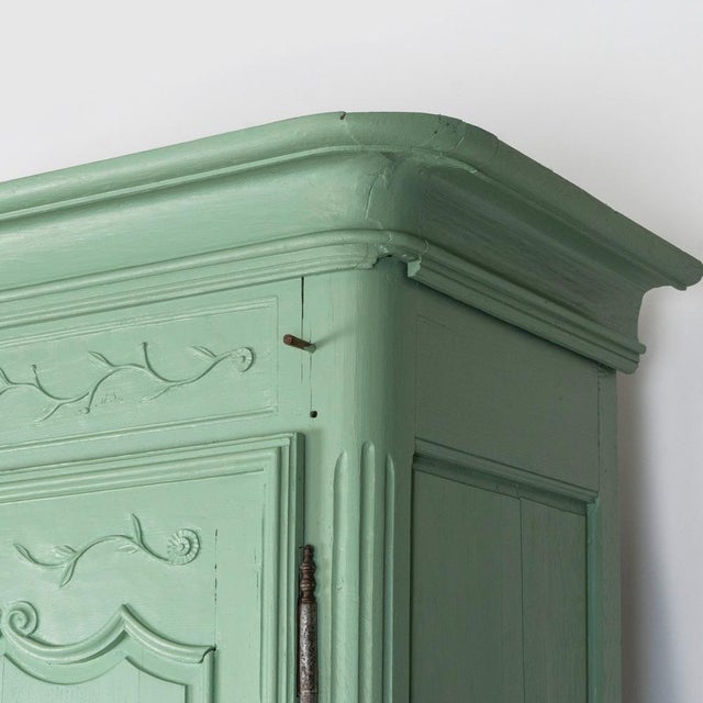 Antique French Soft Green Marriage Armoire For Sale - Image 6 of 11