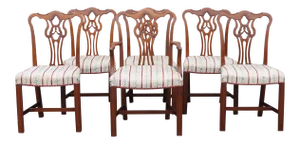 Vintage Mid Century Traditional Style Carved Dining Chairs- Set of 6