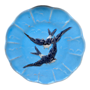 French Majolica Bird Swallow Plate Sarreguemines, Circa 1880