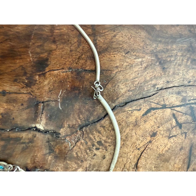 Mid-Century Modern Vintage Mexican Alpaca Silver Necklace Turquoise Inlay For Sale - Image 3 of 11