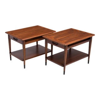Lane Acclaim Single Drawer Side End Tables Book Matched Walnut Andre Bus a Pair For Sale