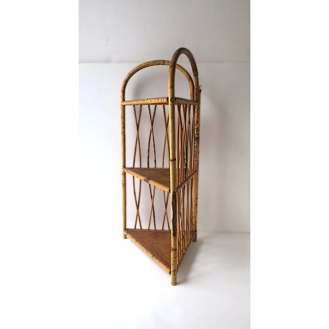 Wicker Bamboo Corner Wall or Floor Shelf Étagère For Sale - Image 11 of 17