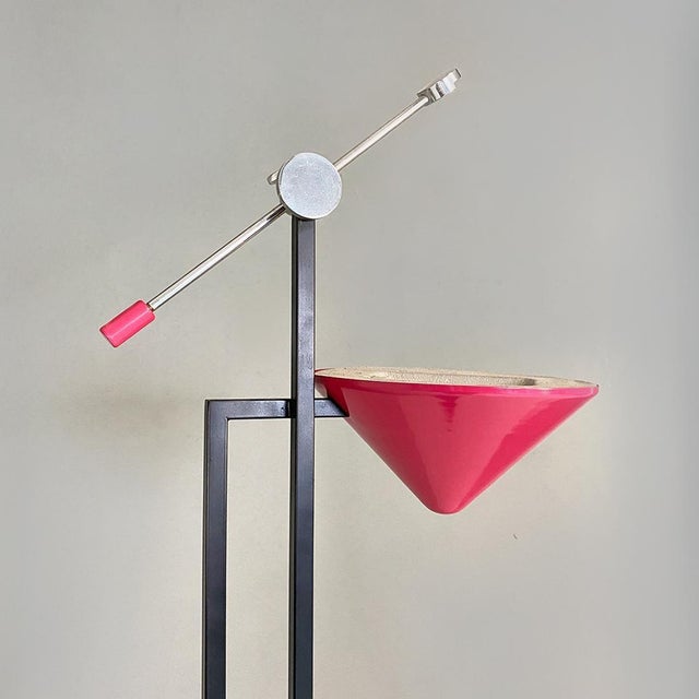 Metal Italian Modern Metal Structure and Magenta Conical Diffuser Floor Lamp, 1980s For Sale - Image 7 of 12