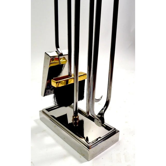 Gold Chrome and Brass Fireplace Tools by Alessandro For Sale - Image 8 of 10