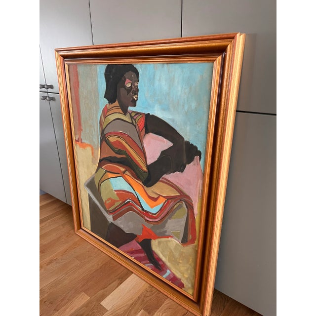 Black Contemporary Oil Painting of a Seated Woman For Sale - Image 8 of 10