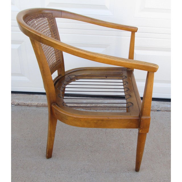 Brown Mid 20th Century American of Martinsville Barrel Back Cane Arm Chair For Sale - Image 8 of 16