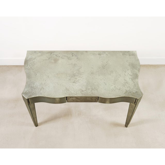 Antiqued Serpentine Mirrored Vanity Dressing Table or Desk For Sale - Image 4 of 15