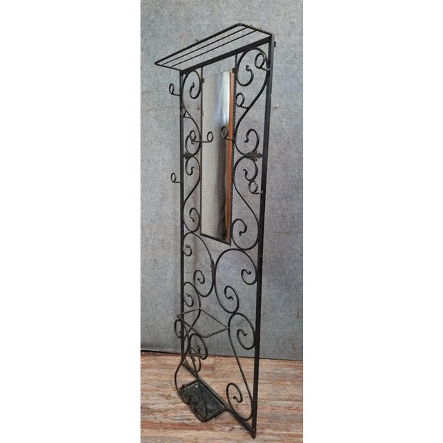 Black Wall-Mounted Coat Rack in Wrought Iron with Central Mirror For Sale - Image 8 of 10