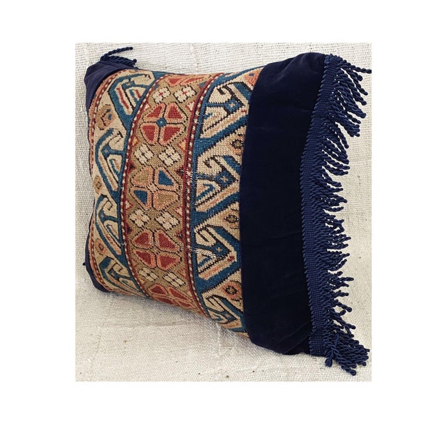 Boho Chic 19th Custom Made Antique Lumbar Caucasian Pillow 14" W For Sale - Image 3 of 6