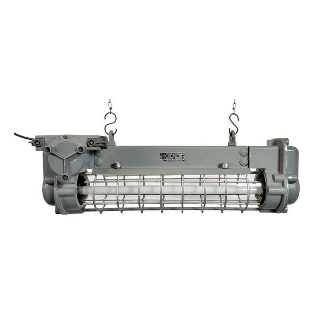 Industrial Grey Hanging Tube Light from Elektrosvit, 1970s For Sale