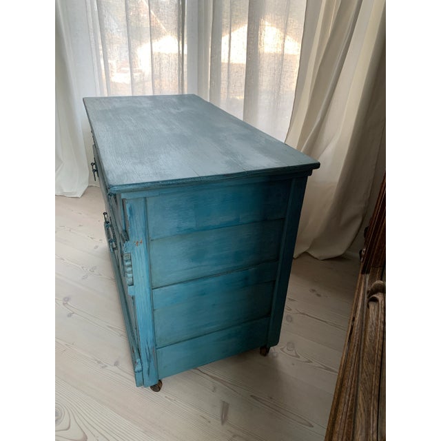 Farmhouse Antique Oak Petite Chest of Drawers in Blue Paint For Sale - Image 3 of 12