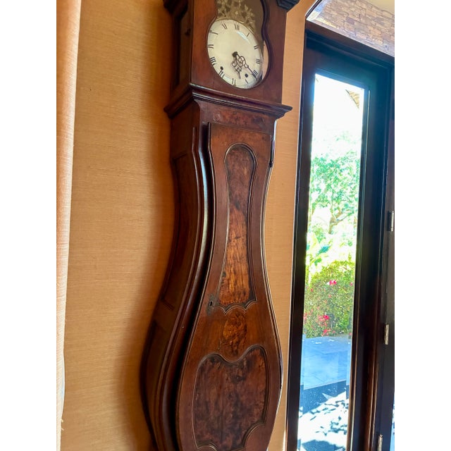 Antique French Provincial Longcase Clock With Burl Veneer — 8 Feet Tall — Rancho Santa Fe, Ca For Sale - Image 10 of 11