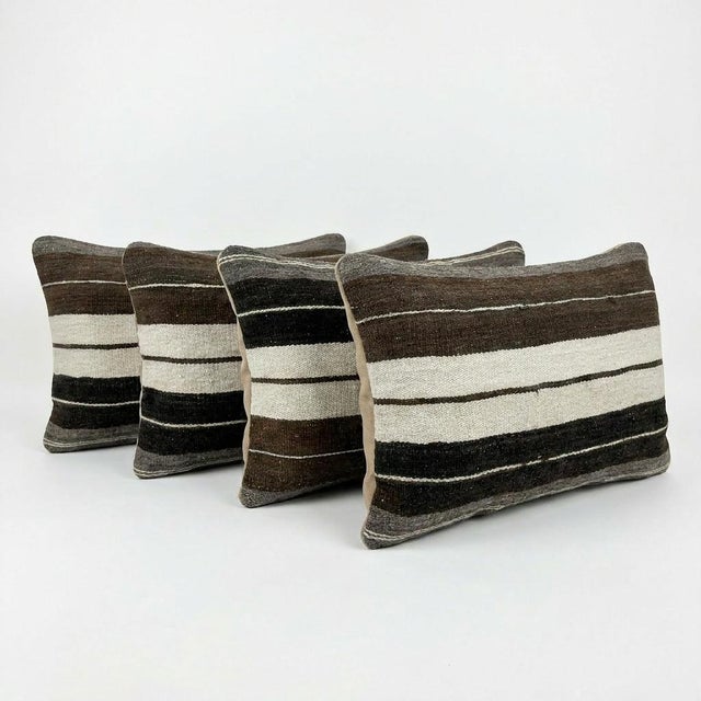 Mid-Century Modern Turkish Wool Lumbar Kilim Pillow Cover 16'' X 24'' - Set of Four For Sale - Image 3 of 4