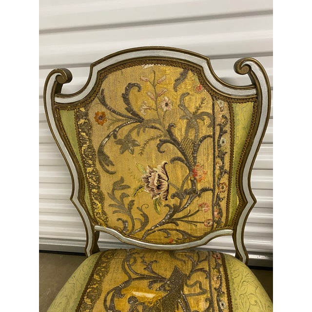 Green Mid 20th Century Pair of Slipper Chairs With Antique Embroidered Textiles For Sale - Image 8 of 12