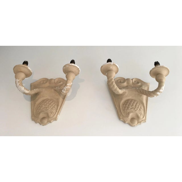 1940s Plaster Wall Sconces, French, circa 1940 - A Pair For Sale - Image 5 of 13