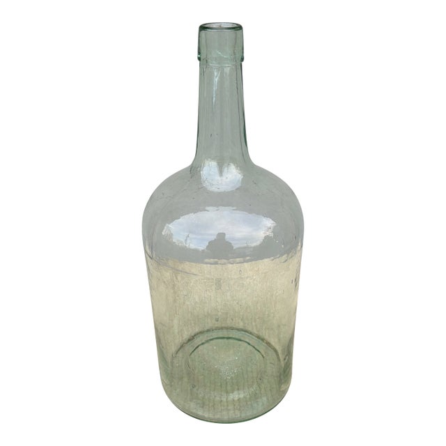 A Nice Antique Aqua Coloured Blown Glass Demijohn Bottle, 19th Century. For Sale