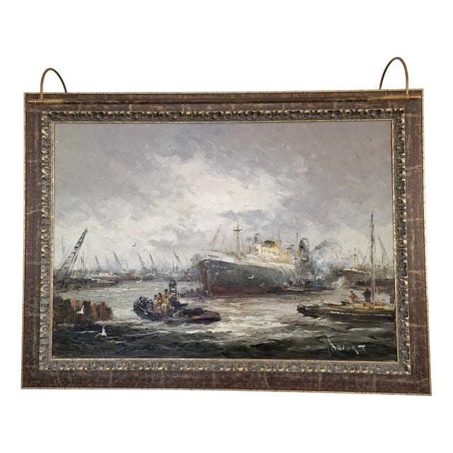 Jan Bevort, View to Port Rotterdam, 20th Century, Oil on Canvas, Framed For Sale