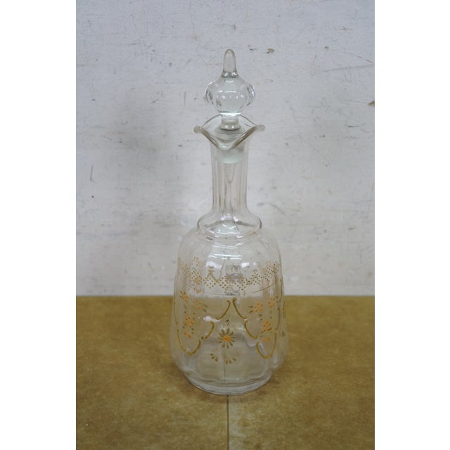 Antique Victorian Bohemian Enameled Decanter & 6 Cordial Goblet Glasses 12" For Sale - Image 4 of 18
