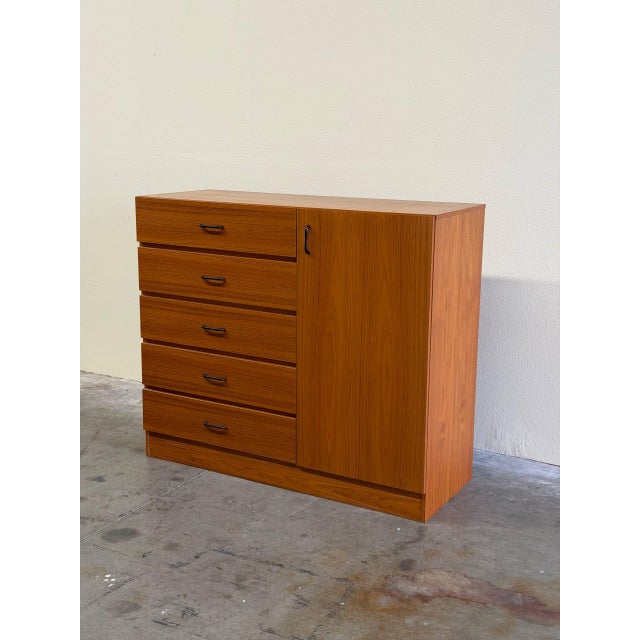 1960s Danish Mid Century Teak Gentleman’s Chest Tall Dresser Wardrobe Cabinet For Sale - Image 4 of 10