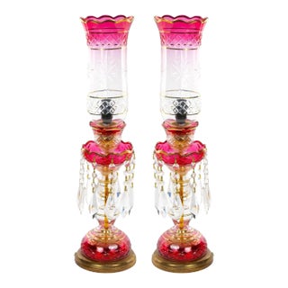 Pair 19th Century Cut Glass Lustres Candlesticks Table Lamps For Sale