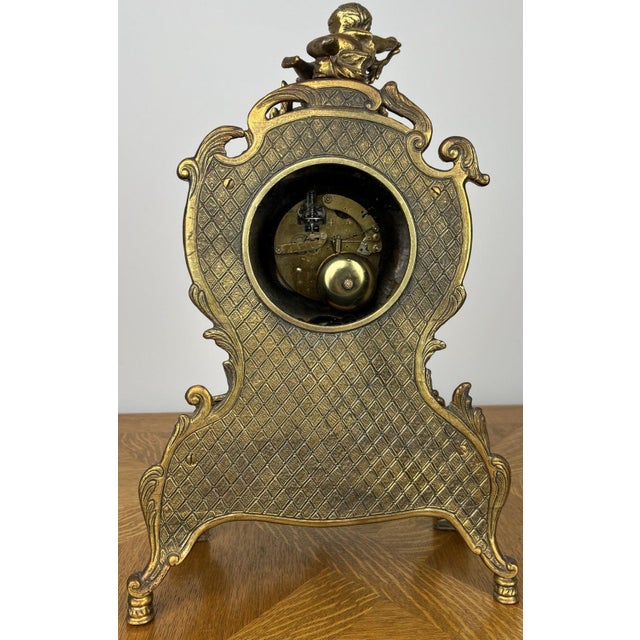 Vintage French Brass Ornate Cherub Mantel Clock For Sale - Image 10 of 13