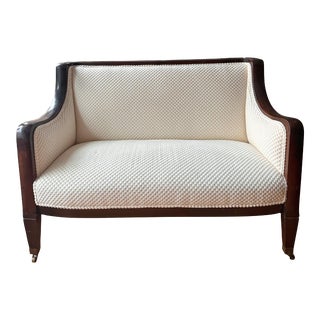 19th Century Antique Empire Ivory Checkered Velvet Settee For Sale