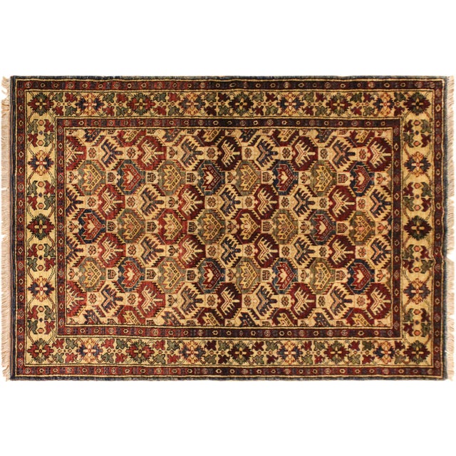 Southwestern Super Kazak Gold/Blue Wool Rug - 4'3'' X 5'6'' For Sale - Image 9 of 10