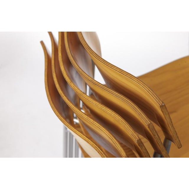 Wood Mid-Century Swedish Campus Stacking Chairs in Metal and Beech Plywood from Lammhults, 1970s, Set of 6 For Sale - Image 7 of 10