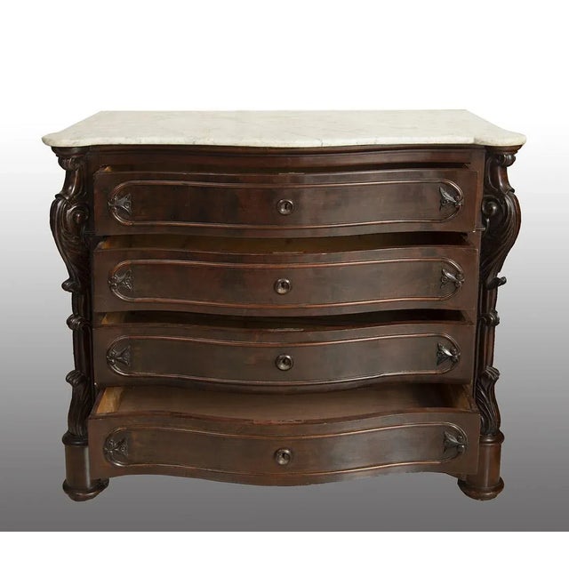 19th Century Louis Philippe Chest of Drawers in Mahogany Feather with Marble Top For Sale - Image 6 of 7