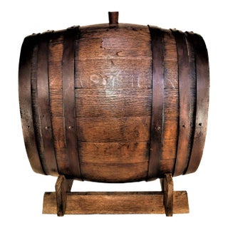 1920s Tabletop Oak Rum Barrel on Stand For Sale