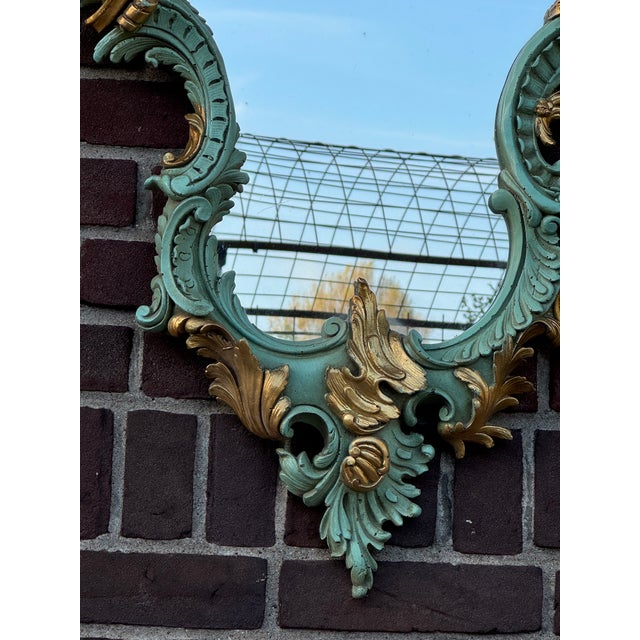 1940 French Louis XVI Green Gold Wall Mirror - 1 Pc For Sale - Image 9 of 12