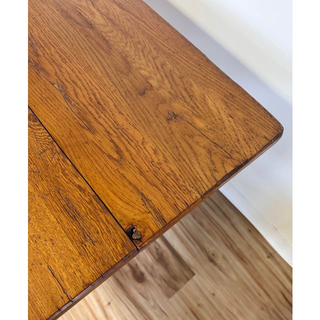 Vintage Solid Wood Tuscan Farmhouse Style Drop Leaf Trestle Table For Sale - Image 12 of 17