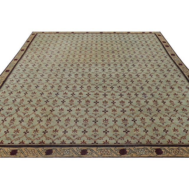 Late 18th Century Antique Agra Square Rug in Blue and Green With Floral Patterns | Rug & Kilim For Sale - Image 5 of 8