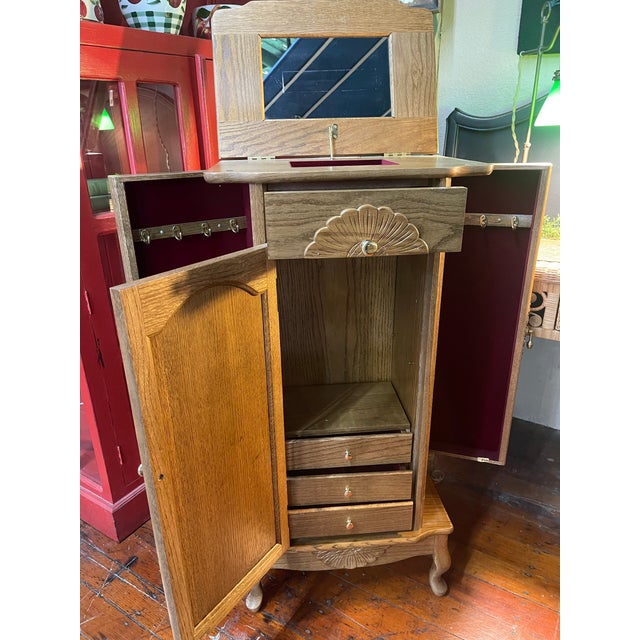 Late 20th Century Art Deco Revival Oak Jewelry Box With Lift-Top Mirror For Sale - Image 4 of 7