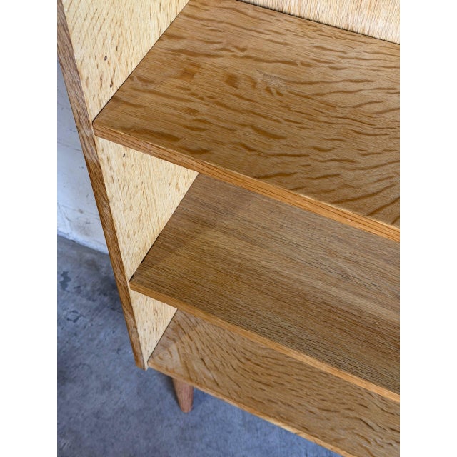 Wood Vintage Oak Bookcase With 3 Open Shelves Scalloped Top Trim and Tapered Legs Denmark 1960s For Sale - Image 7 of 9