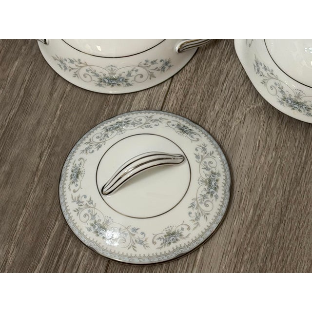 White 1960s Noritake “Colburn” Cream & Sugar Set – White, Silver & Blue Floral, Japan For Sale - Image 8 of 12