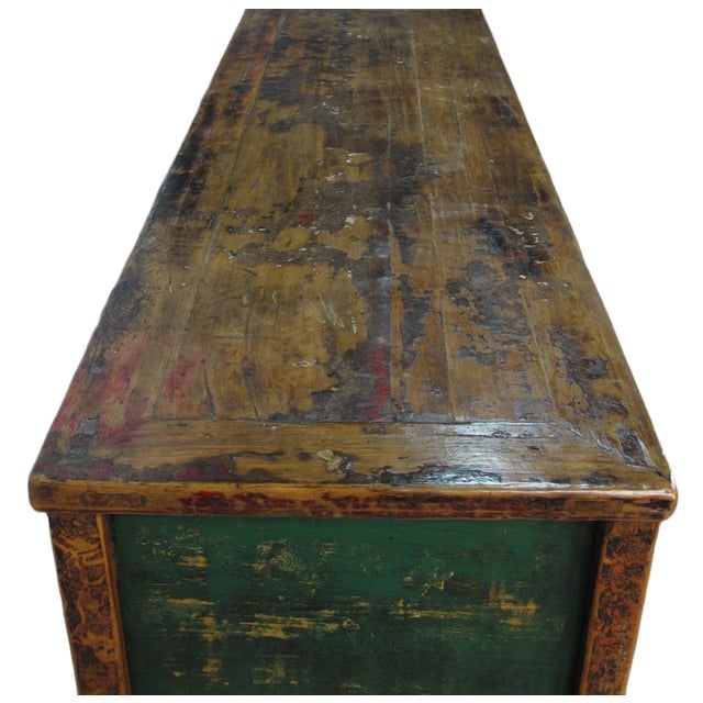 Red Four Drawer Antique Red Chinese Sideboard Cabinet For Sale - Image 8 of 11