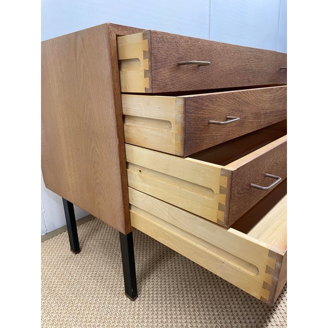 1960s Hans Wegner Oak & Steel Chest of Drawers For Sale - Image 5 of 5