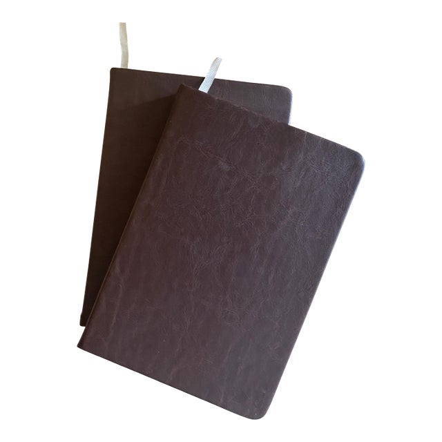 Set of 2 Faux Leather Brown Journals For Sale