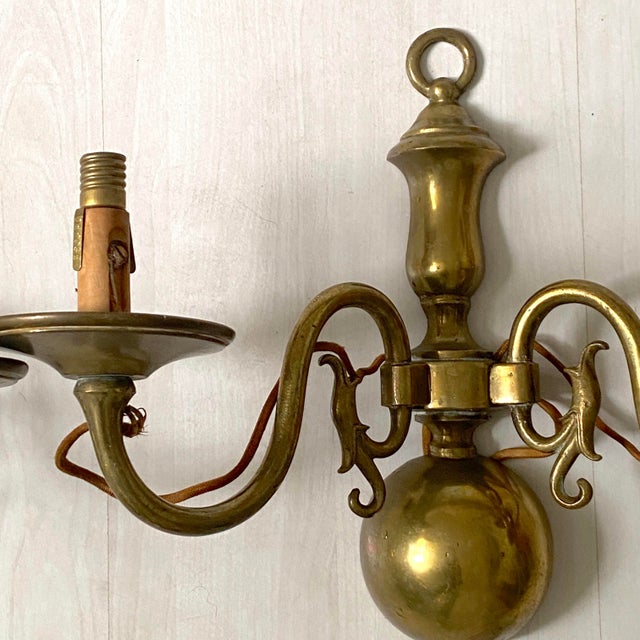 Dutch Brass Wall Sconces, 1930s, Set of 2 For Sale - Image 4 of 8