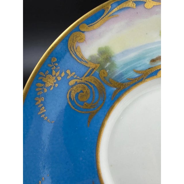 French Hand-Painted Porcelain Cup and Saucer in the style of Sèvres, 19th Century, Set of 2 For Sale - Image 6 of 13
