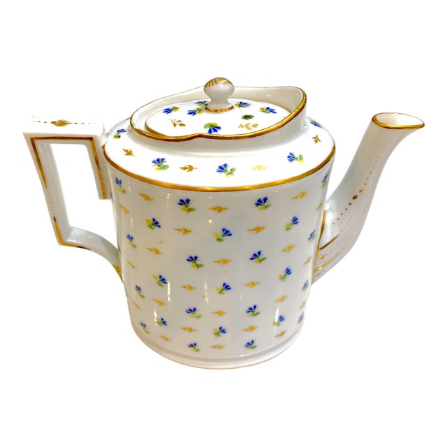 Exquisite 18th/19th Century French Porcelain Teapot Decorated With Cornflower and Gold Leaves Pattern, Possibly Dihl Et Guérhard For Sale - Image 10 of 18