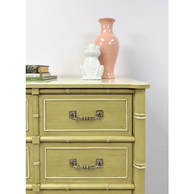 Mid 20th Century Henry Link Bali Hai Tallboy Dresser Green Vintage 5 Drawer Hollywood Regency For Sale - Image 9 of 18