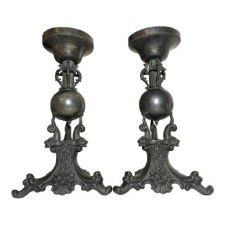 Antique 19th Century Silverplate Ornate Figural Dolphin Candlestick Holders For Sale